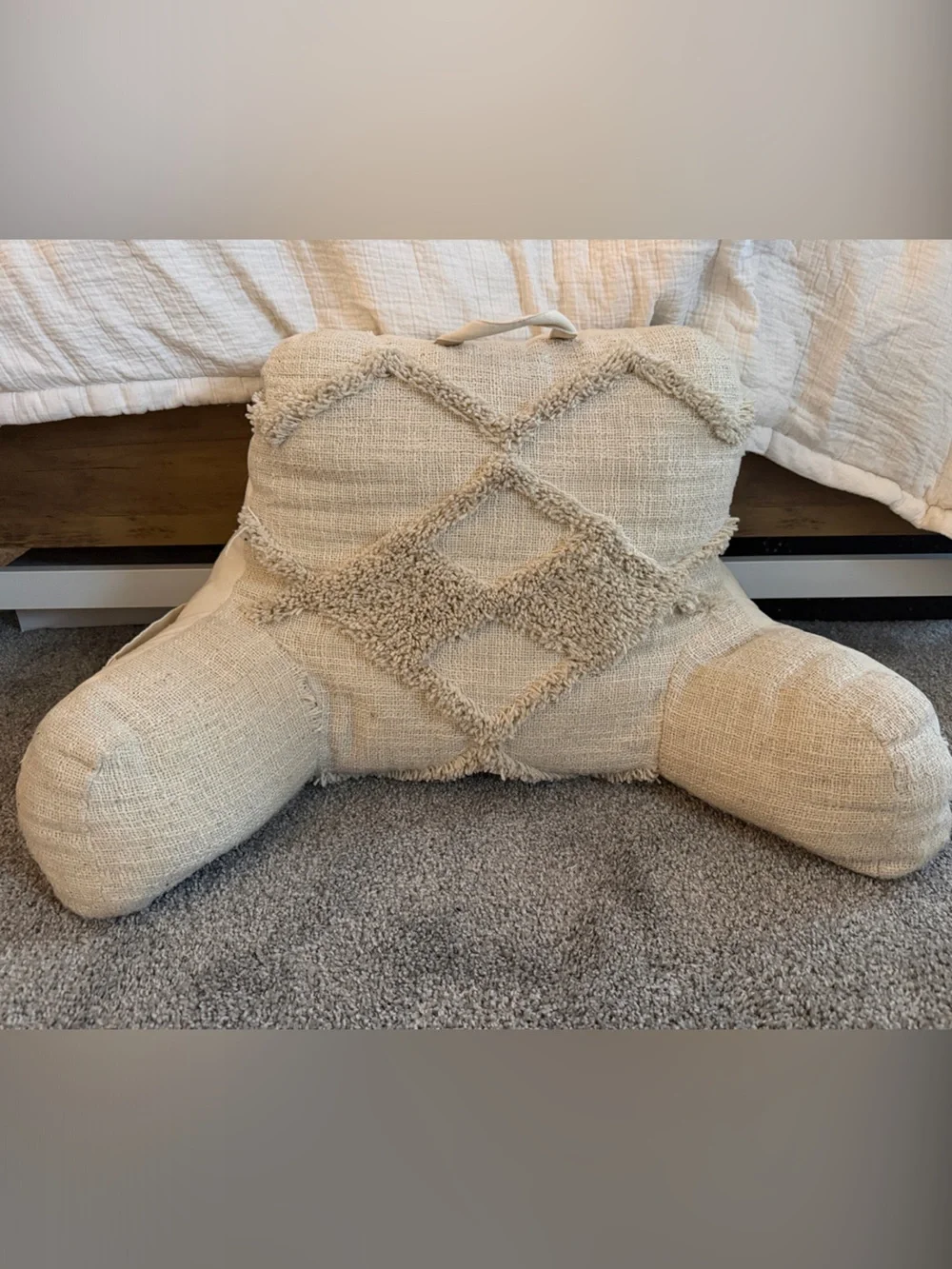 Beige Textured Backrest Pillow with Diamond Tufting